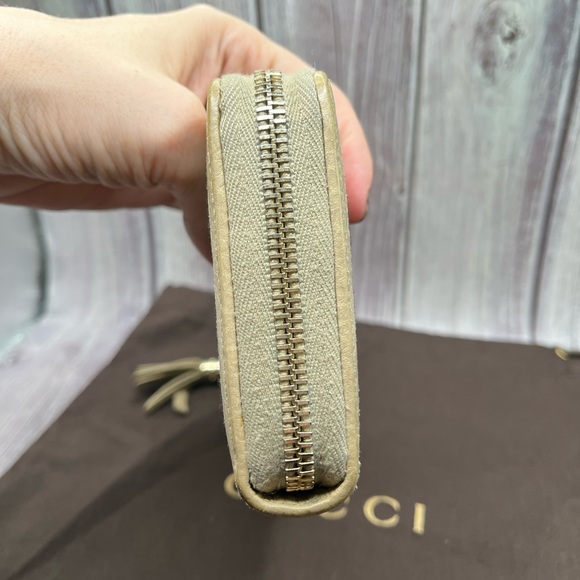 GUCCI Diamante Zip Wallet Leather Canvas Bamboo Tassel Beige & Black w/ Dust Bag - Picture 9 of 15